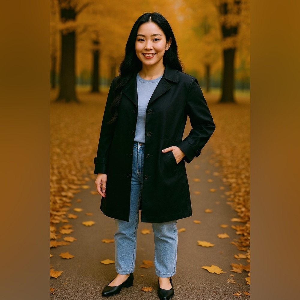 🖤 Elegant Chic Star Black Trenchcoat – Size 24 🖤